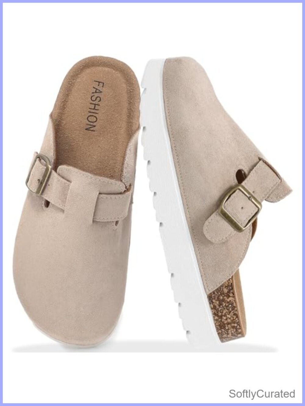 Suede Platform Clogs Women Memory Foam Mules Cork Footbed Buckle Casual